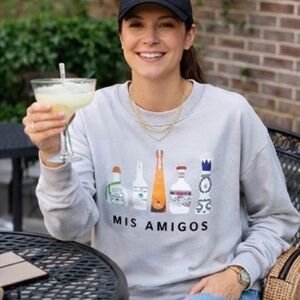 Mis Amigos Tequila Sweatshirt Fleece Tan Sweatshirt Long Sleeve Sz Medium